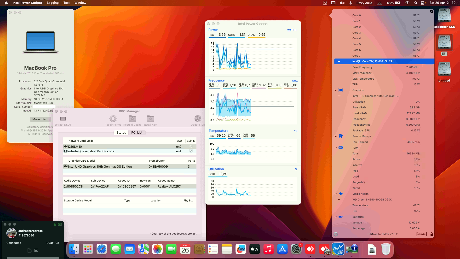 Success Hackintosh macOS Sonoma 13.7.1 Build 22H221 in Lenovo Thinkpad X13 Gen 1